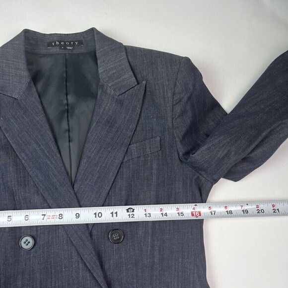 Theory Double Breasted Darlin Turning Blazer size 8 Jacket Navy Blue stretch - Picture 9 of 12